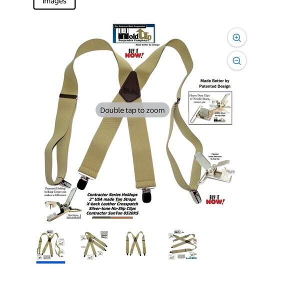 Hold Up Suspenders Men’s Tan Beige Silver Adjustable String Clips 1.5”X2” USA - Picture 1 of 5